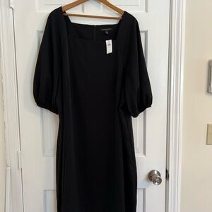 Banana Republic Black Midi Sheath Dress with 3/4 Bishop Sleeves and Square Neck